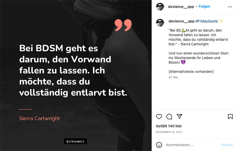 Deviance App Instagram Erotik für Kinkster